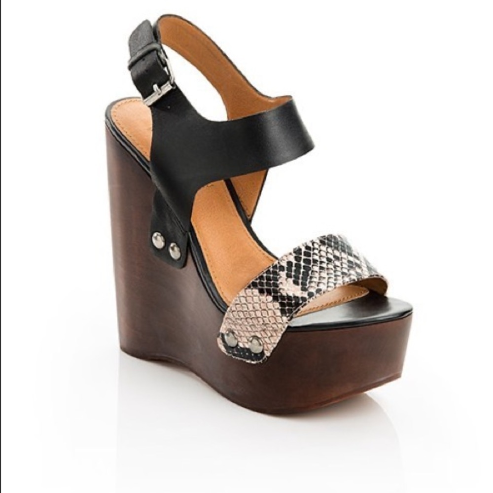 COPY - ShoeMint | BrownBlack Wedges | Python Strap Detail